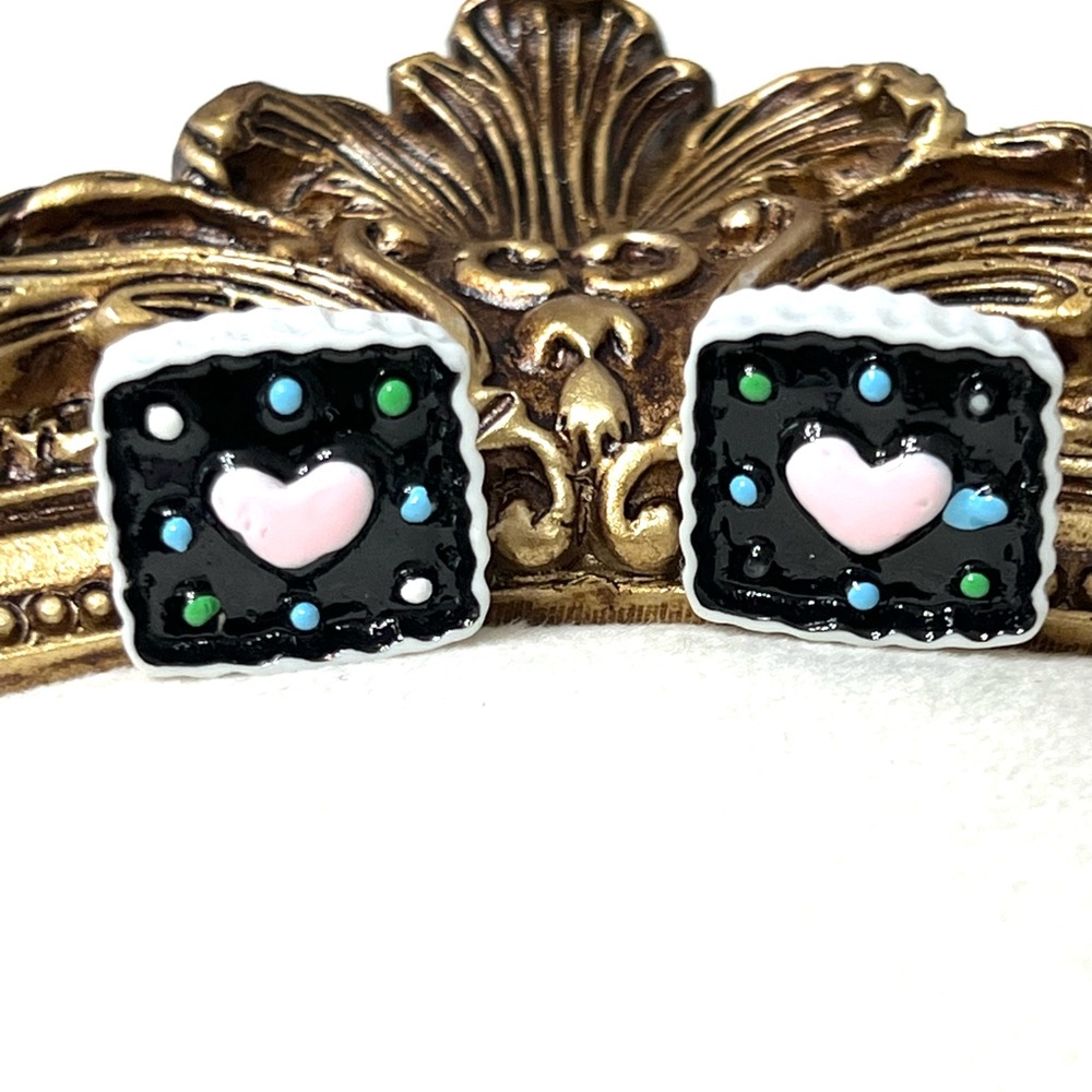 Kawaii Black Cookie Stud Earrings